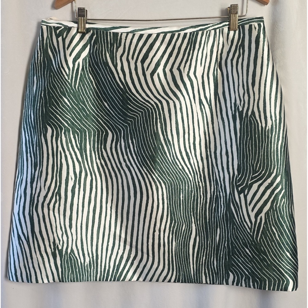 Preston & York Green & White Animal Print Lined Satin Pencil Skirt Size 16